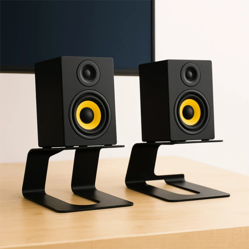 Metal Desk Speaker Stands Black Color Vibration Isolation Audio Elevation Speaker Stands Durable Studio Monitor Stands