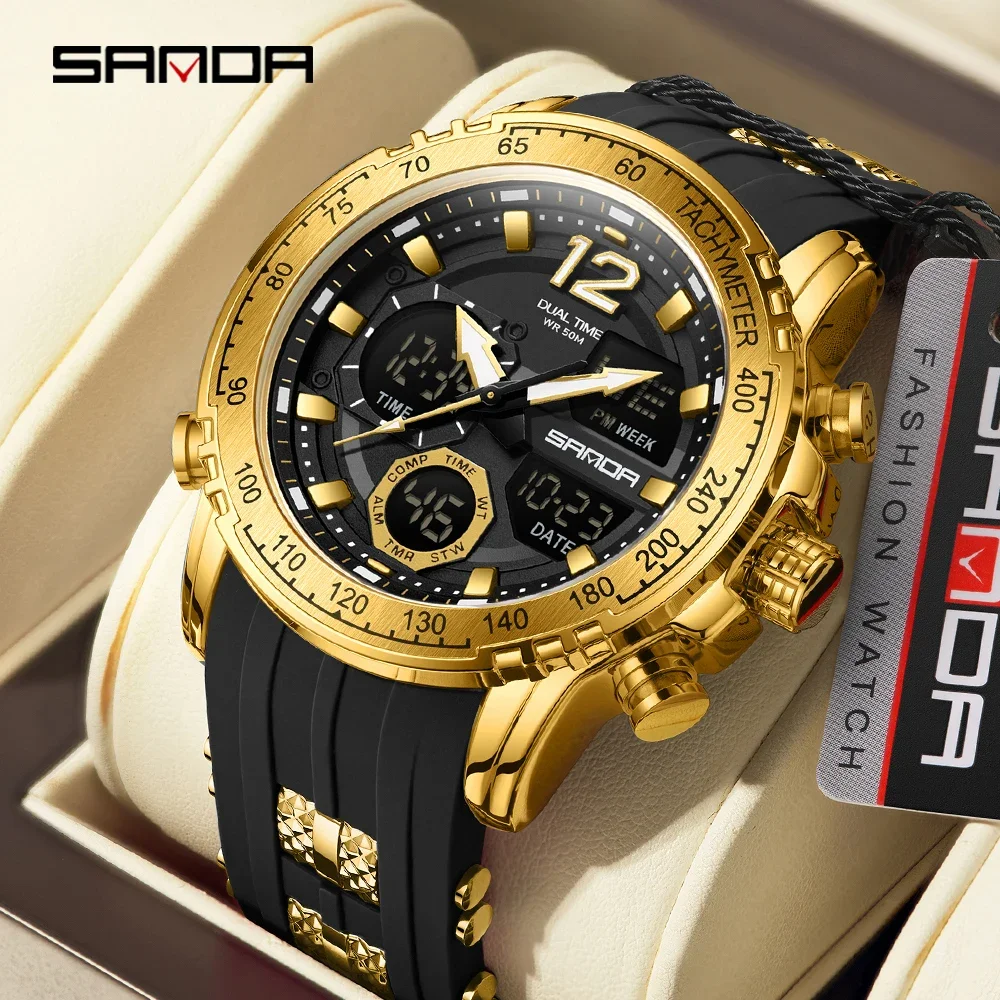 Fashion Sanda 6193 Top Brand Date Military Sports Watches Waterproof Electronic Mens Clock Orologio Da Uomo Men Digital Watches