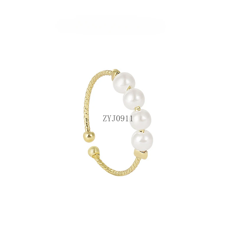 Anello di perle da donna, anello semplice, design di nicchia con apertura ad anello semplice e versatile