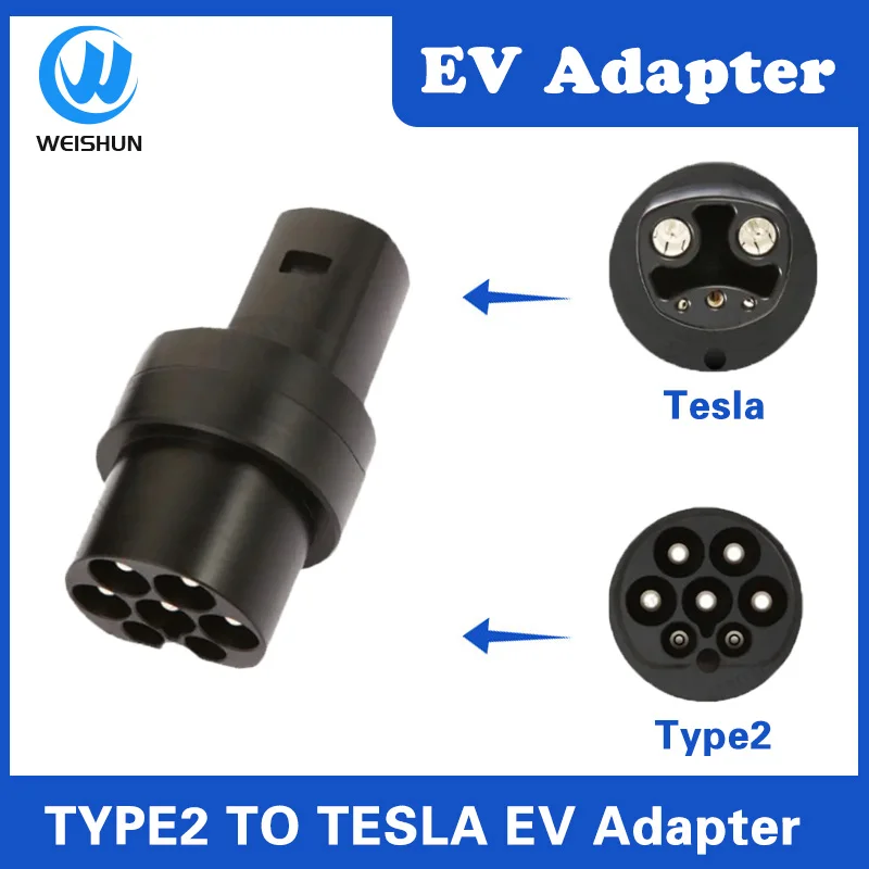 Type 2 To Tesla Adapter DC/AC Type2 Tesla Adaptor EV Charger IEC62196 Socket For Tesla Model S/X/3 Adapter Convertor AC 250V/80A