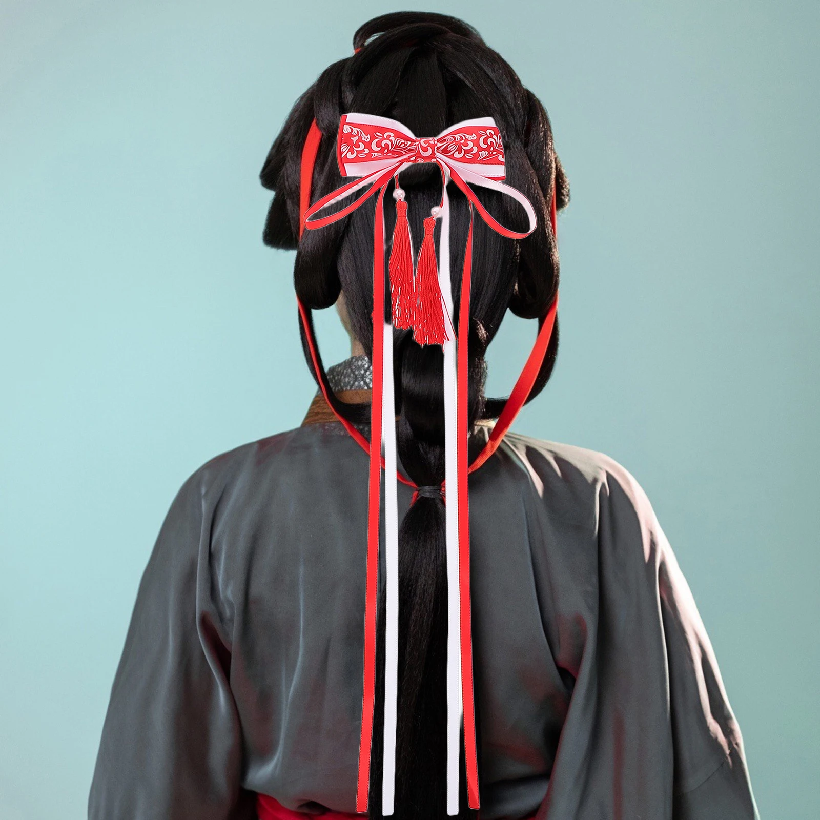 

2 Pcs Hair Clip Big Bow Headdress Chinese Pin Barrettes Long Tail Ribbon Asian Accessories Style Clamps Red Child