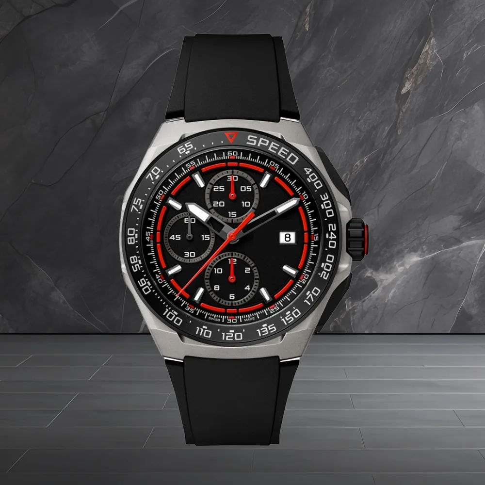 42 مللي متر VK67 ساعة يد تعمل بالحركة حافظة خضراء مضيئة مقاومة للماء من الفولاذ المقاوم للصدأ المطاط حزام ساعة رجالية رياضية عصرية