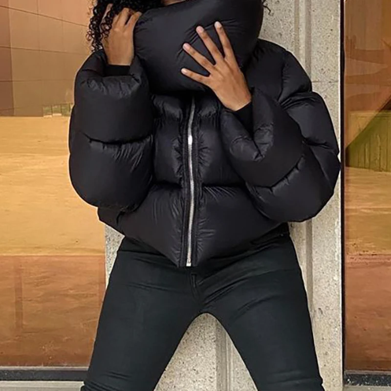 OMSJ 2026 New Arrivals Cotton Padded Parka Coat Trendy High Collar Warm Thick Zipper Loose Puffy Jacket Outwear Women Streetwear