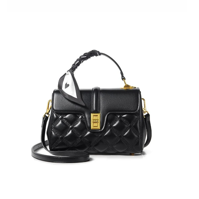 

New fashion simple diamond lattice crossbody bag large capacity shoulder women's bag soft leather peplum senior handbag