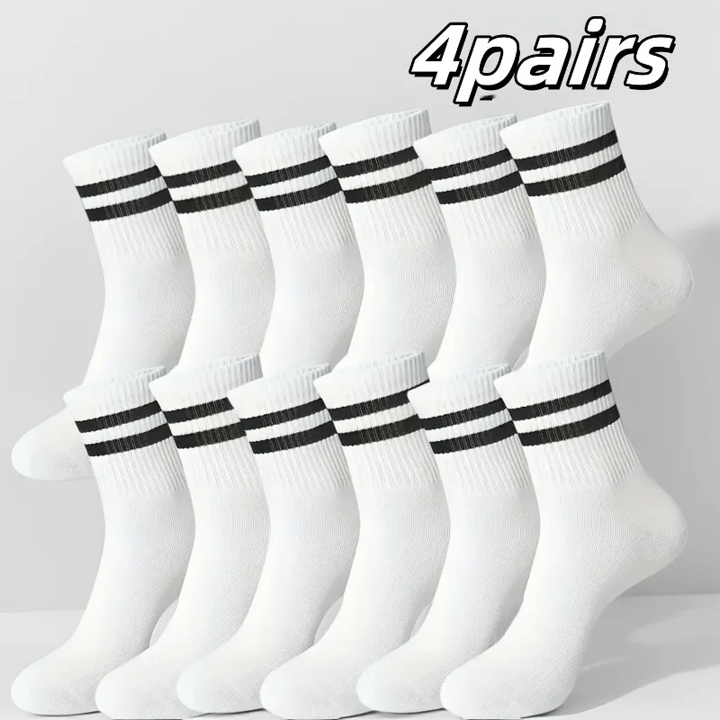 4 Pairs Unisex Sports Outdoor Socks Classic Colors - Basketball Soccer Workout Crews for All Seasons. Anti-Odor Moisture Wicking view 2