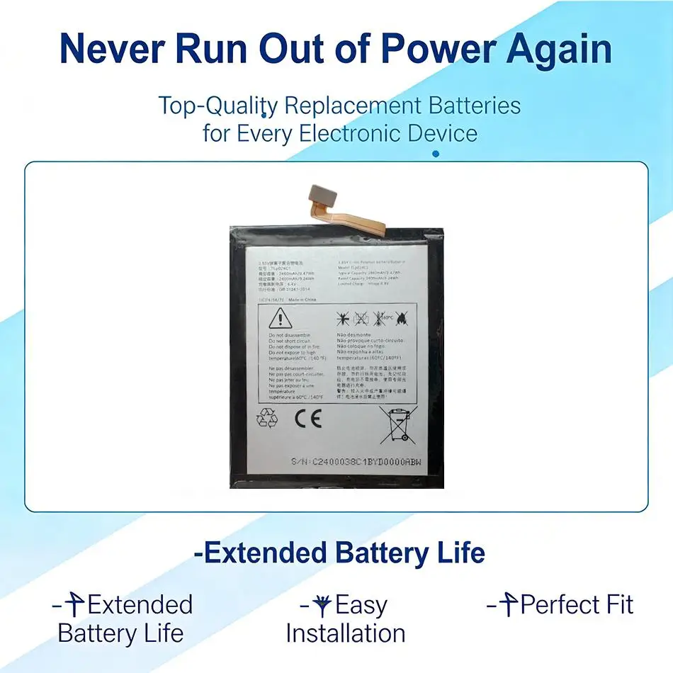 

Аккумулятор для мобильного телефона TLP024C1 TLP024CJ 2400 мАч для Alcatel A3 OT-5046 Shine Lite OT-5080 5080X OT-5046D OT-5046Y 5046D 5046Y