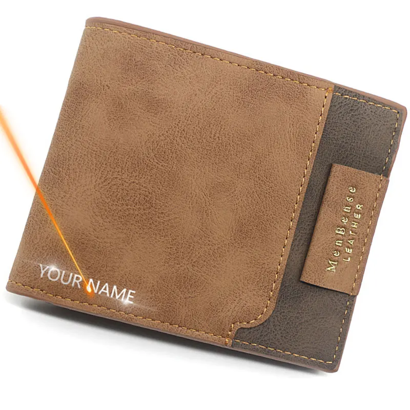 

2024 Short Men Wallets New Fashion Zipper Coin Pocket Name Engraved Male Purses High Quality Brand Slim Card Holder Men's Wallet