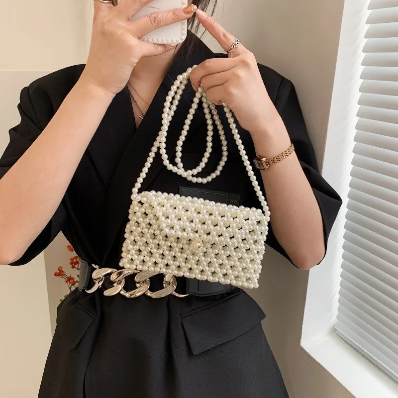 2024 New Girls Pearl Crossbody Bags for Women Small Wallet Handbag Ladies Beach Shoulder Phone Bag