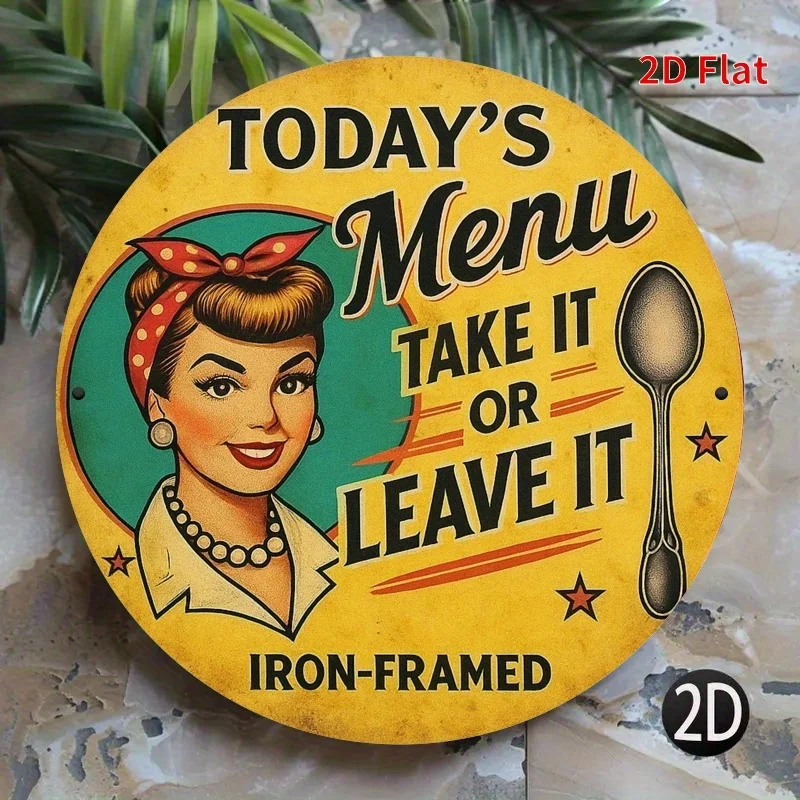 1 cartel de menú Vintage de los años 50 Retro Diner Today, arte de pared con impresión plana 2D con marco de hierro y diseño "Take It or Leave It", Mid-Cent