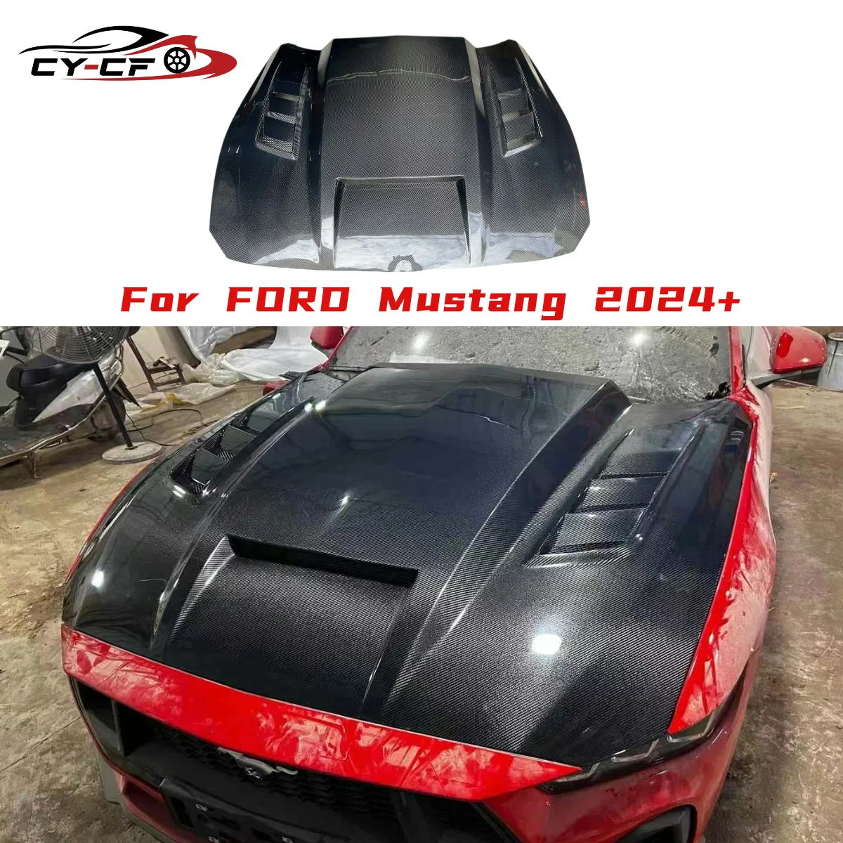 

CYFor Ford Mustang 2024+ Carbon Fibre Car Front Bumper Bonnet Front Hood Vent Cover Conversion Accessories Car Styling Body Kits