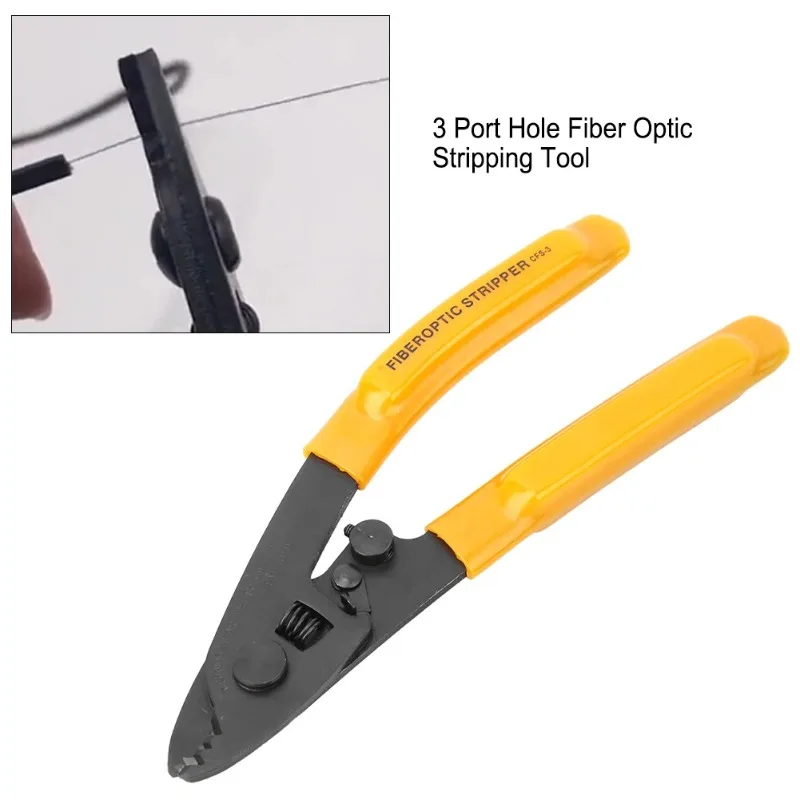 BIESUO Electrical Tool Squeeze Pliers Fiber Optic Stripping Pliers 3 Port Hole Ergonomic Hand Stripper