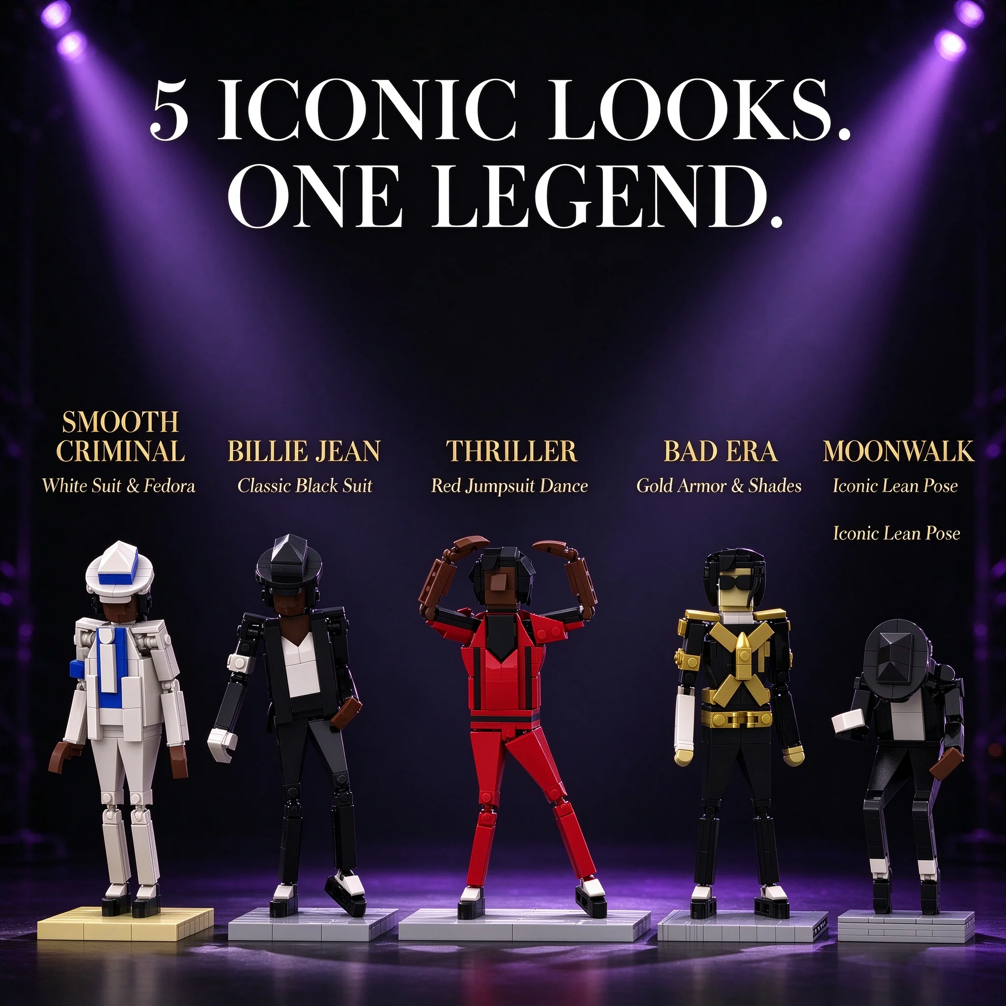 Pop Singer MJ Super Star Legend Building Block Figure Set 5 Style Iconic Stage Looks Collectible Poseable Figures Toys Gifts