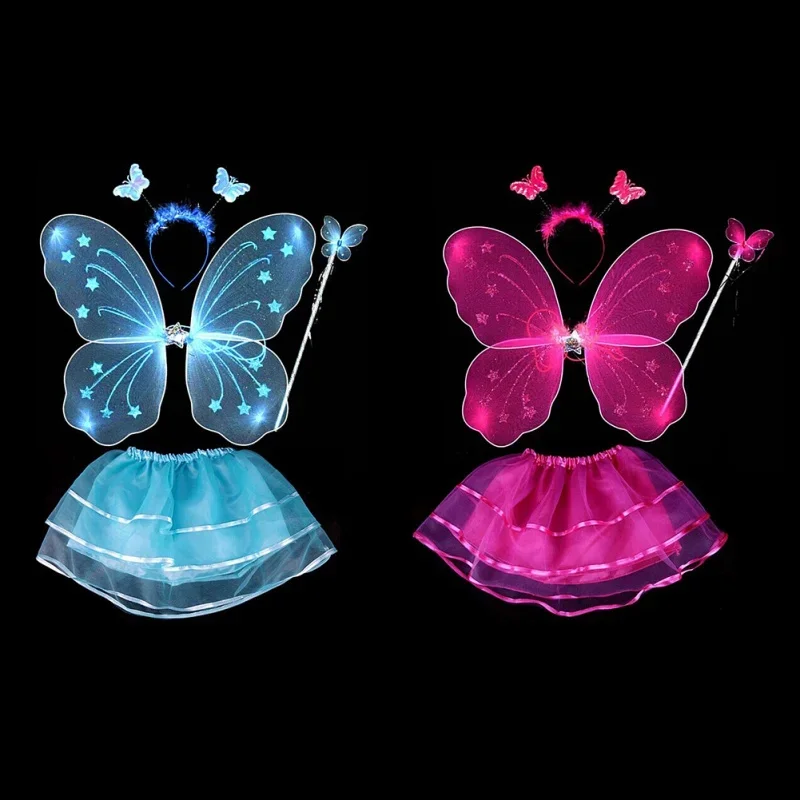 4 قطعة/المجموعة الاطفال طفلة الجنية الأميرة زي صور الزي الملونة فراشة الجناح العصا عقال توتو تنورة الملابس مجموعة #4