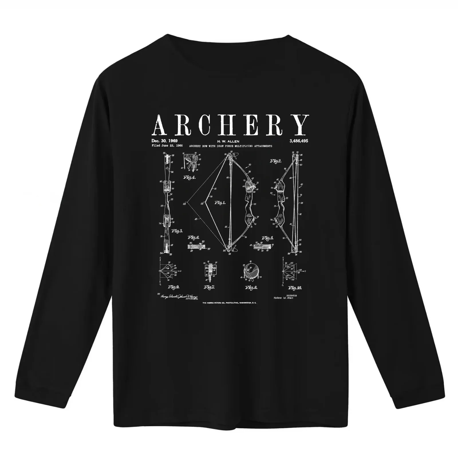 Archery Compound Bow Old Vintage Patent Drawing Print T-Shirt Summer Casual Cotton Tee Oversized Streetwear Tops 100% Cotton