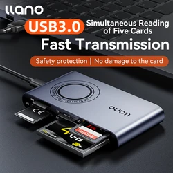 LLano 5 in 1  Card Reader USB 3.0 High Speed Transmission Connector Adapter Supports Micro SD/Micro SDXC/SDHC/MMC/MS Pro Duo