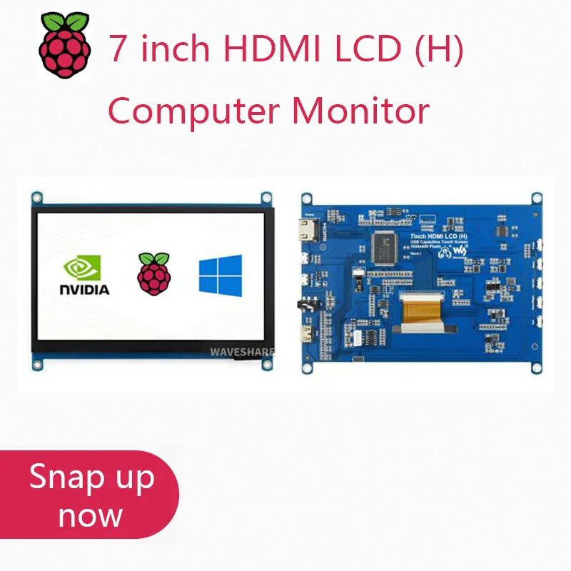 Waveshare 7 inch HDMI LCD (H) Computer Monitor 1024*600 IPS Capacitive Touch Screen Supports Raspberry Pi Jetson Nano Win10 Etc