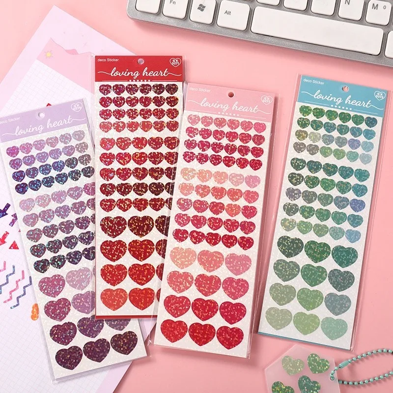 

Лазерные наклейки в форме сердца, цветные самоклеящиеся маркеры с любовью, блестящие клейкие украшения для дневника, студенческого планировщика, скрапбукинга