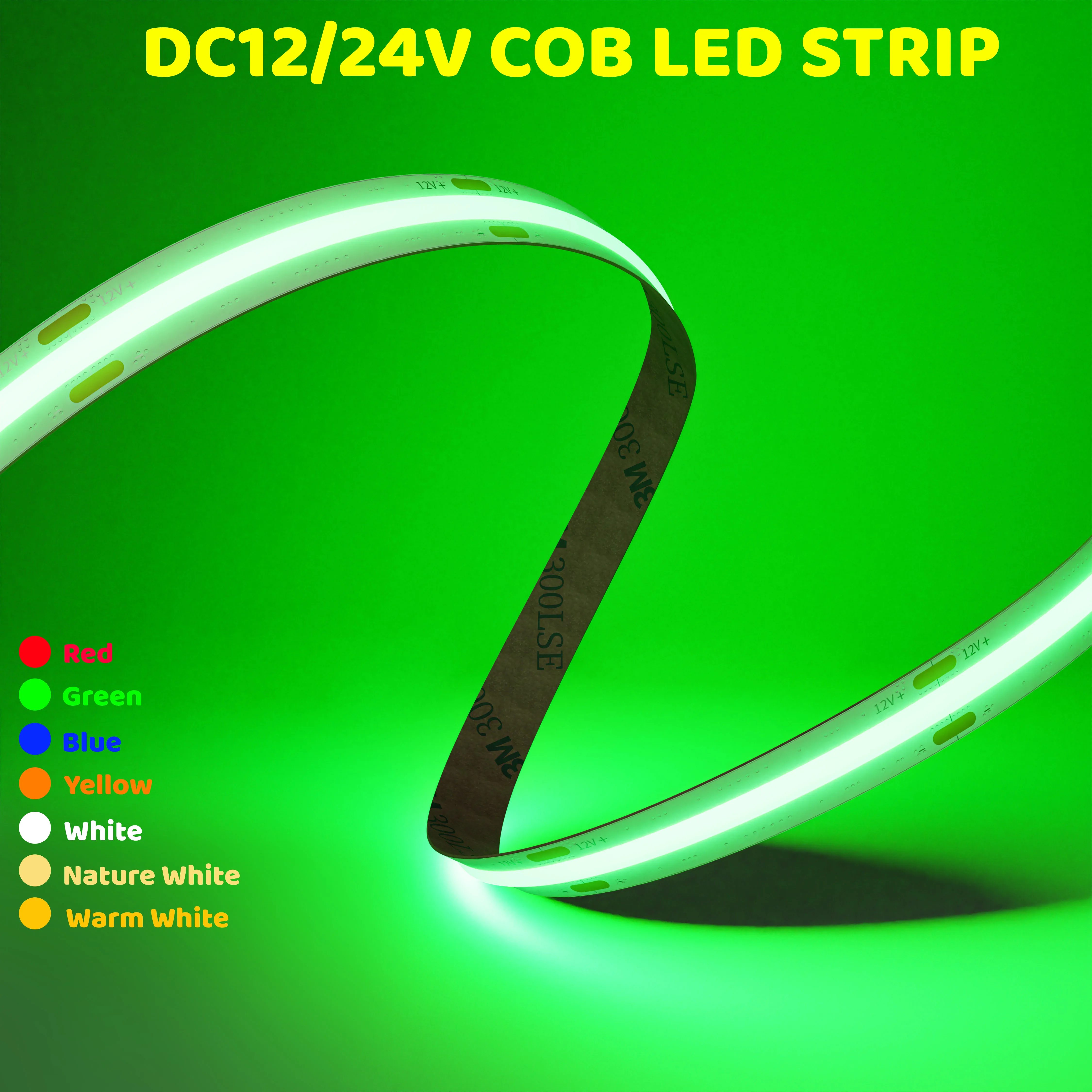 COB LED Strip Light High Density Linear Lighting 480/528Leds/m Flexible Tape Red Blue Green Warm Natural White Decor DC12 24V