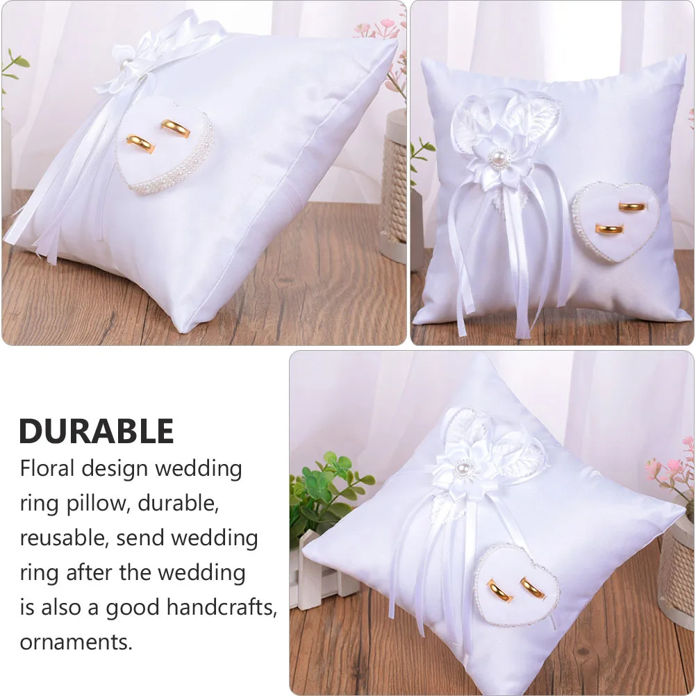 

Wedding Ring Floral Design Reusable For Ceremony Ring Holder For Wedding Decoration Romantic Cushion Holder Compact Size White