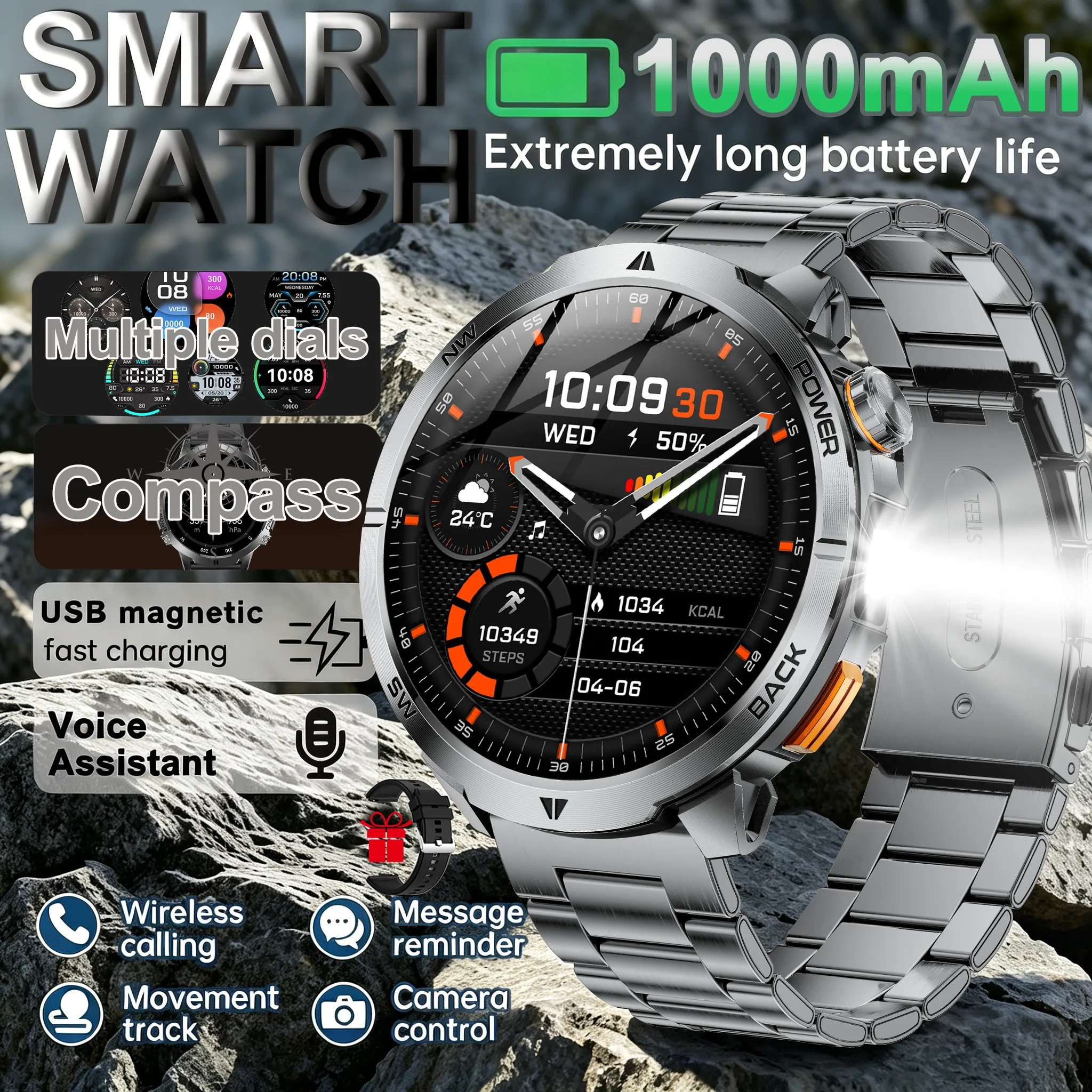 2026 New T-Rex3 Pro 1000mAh Battery Smart Watch GPS Path 3ATM Waterproof Sports Run Tracker Outdoors Compass Military Smartwatch