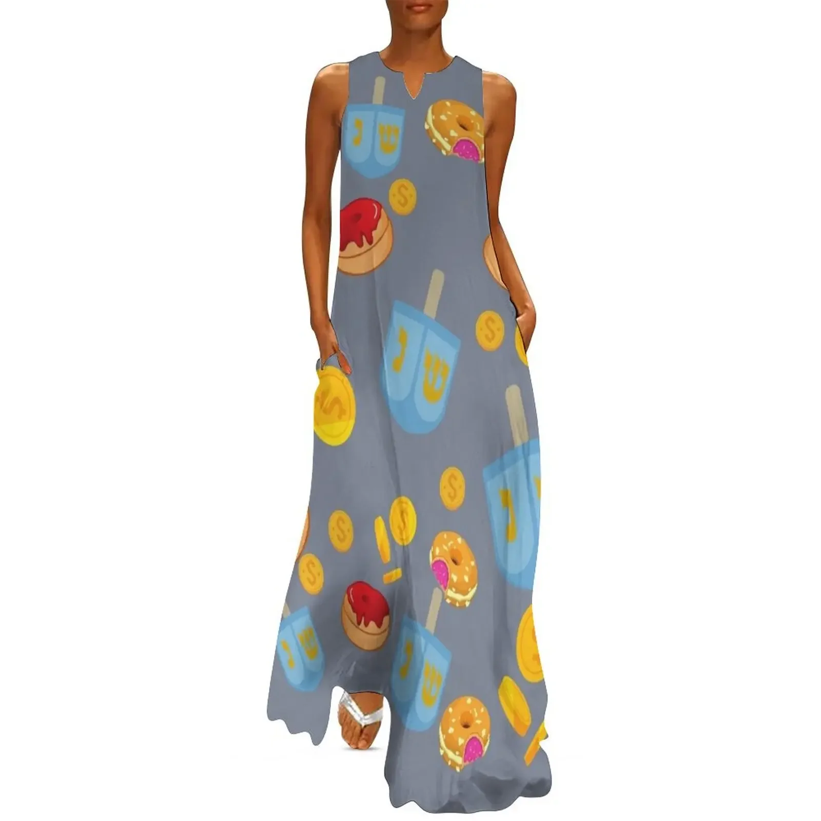 

Hanukkah / Chanukah Dreidel Design Long Dress long sleeve dresses women's elegant loose dresses summer women's suit Dress