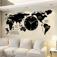 Large 3d Wall Clock Creative World Map Wall Clocks Living Room Luxury Decoration Clock Modern Design Bedroom Silent Clocks