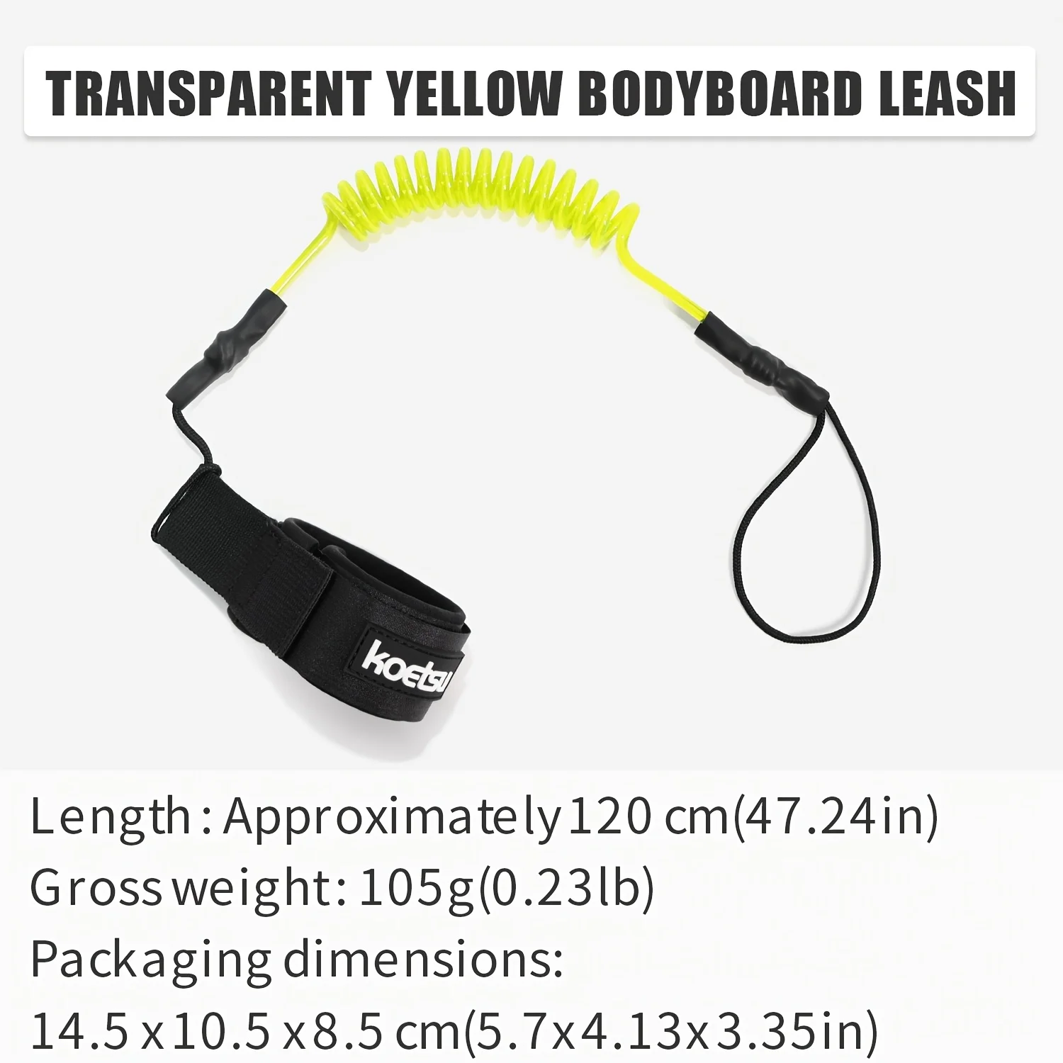 KOETSU Bodyboard-Leash, 5 mm TPU-Spiral-Surfleash mit Klettverschluss am Handgelenk und Schnellverschluss-Zuglasche – Detail 12