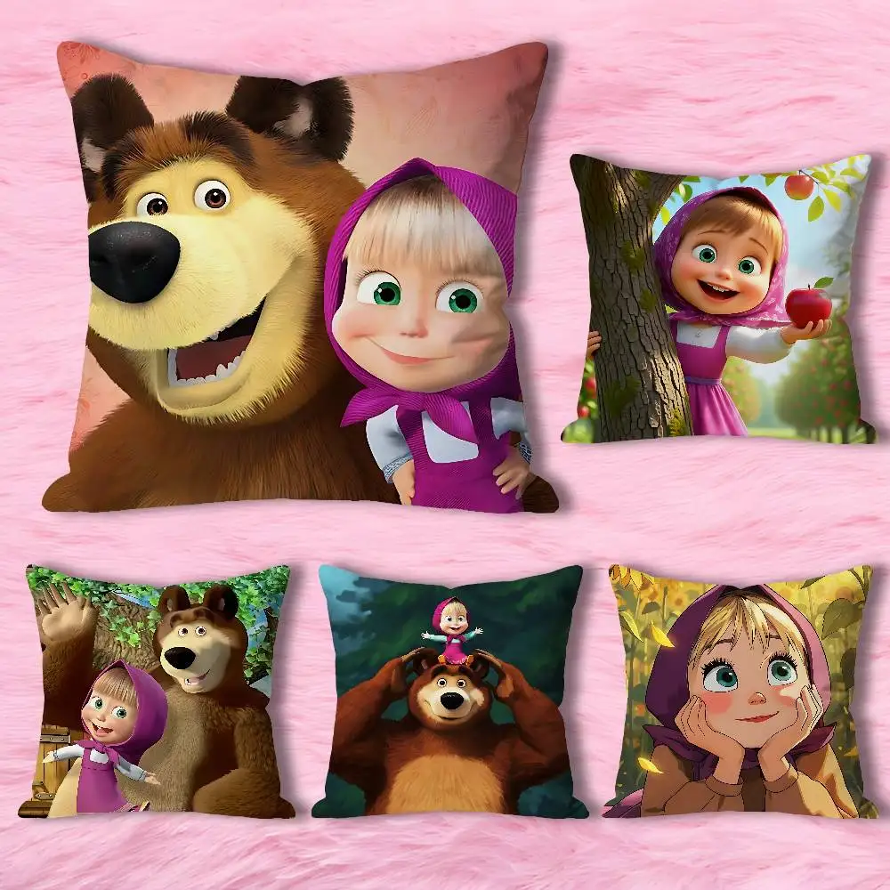 Cute M-Masha And Bears Anime Celebrity Merchandise All-Match Printed Pillow Case Sofa Car Office Room Decoration Protector