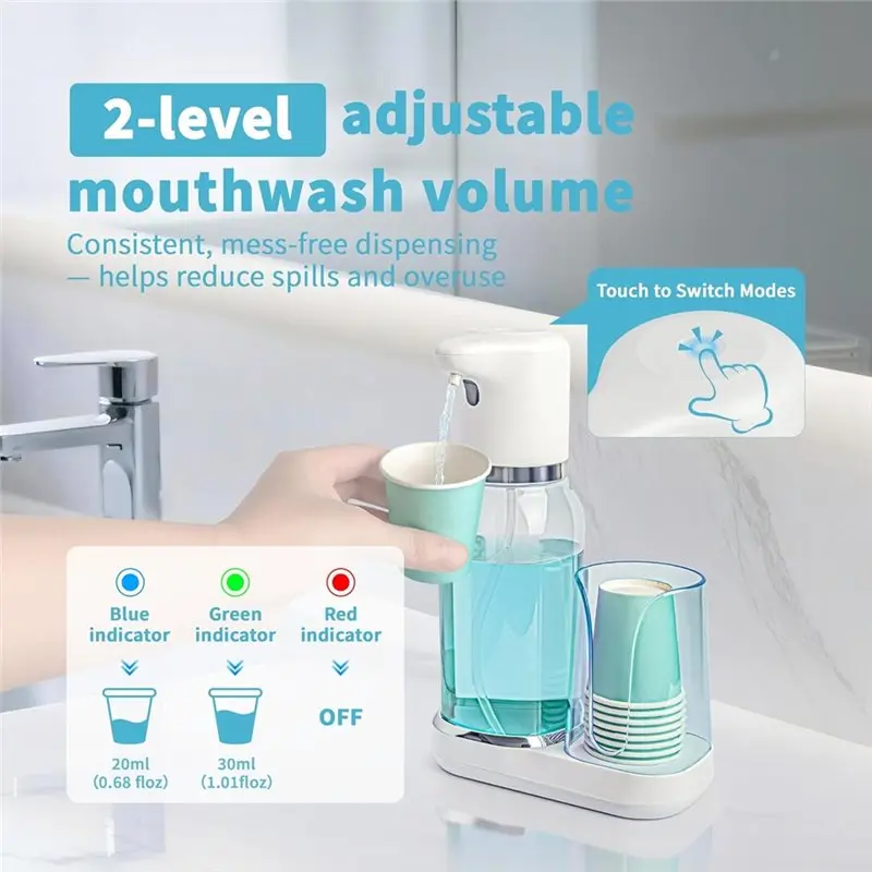 Dispenser Automatico di Collutorio A97G, Elettrico Intelligente, per Set Bagno, Include Contenitore per Collutorio da 25 Oz