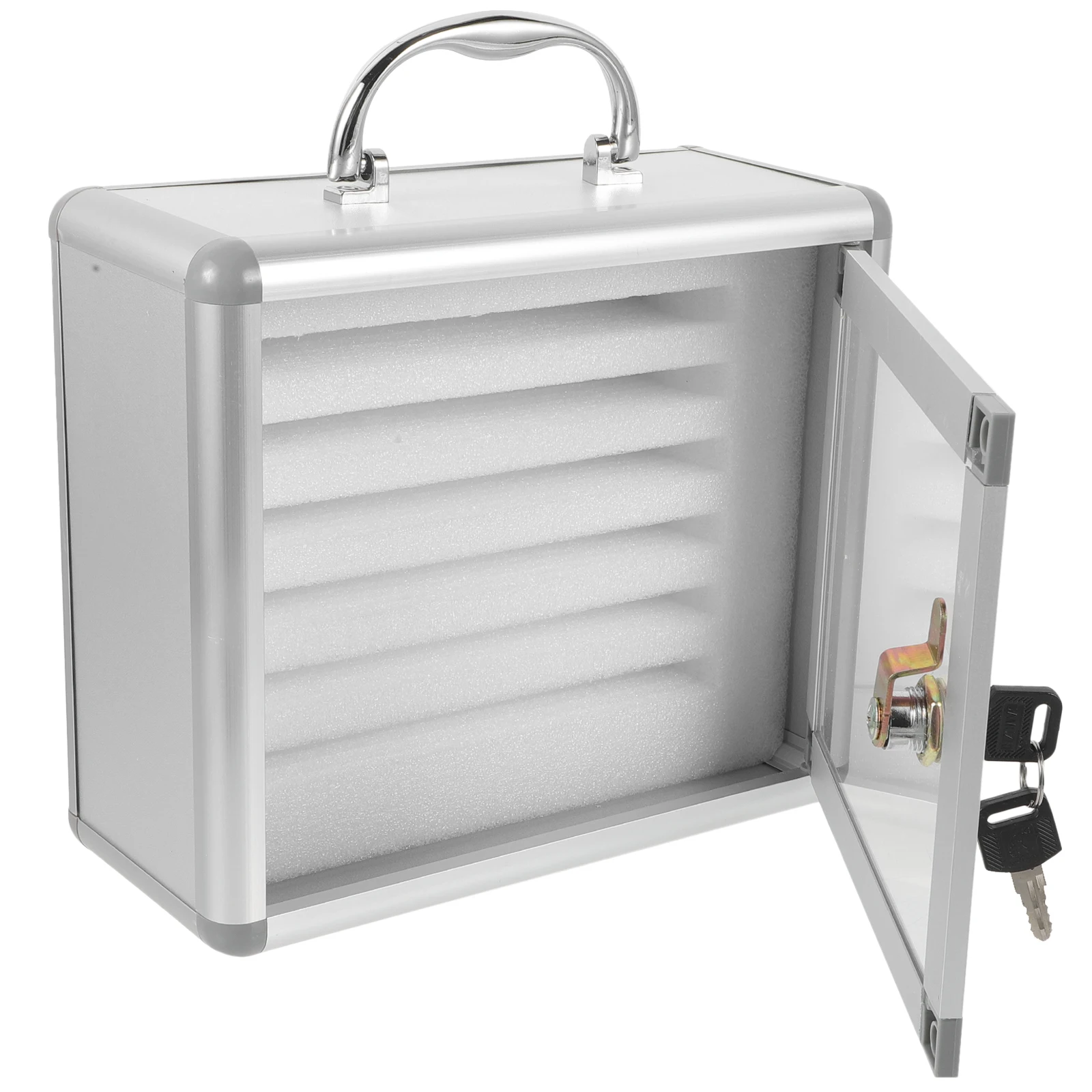 

Aluminum Frame Phone Storage Cabinet Cell Locker Box Fiberboard Material Wall Mountable Handle Included