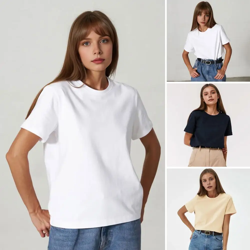 Sommer Baumwolle Frauen T-Shirt Boden grundlegende modische solide Dame Kurzarm lose Tops Shirts Tops