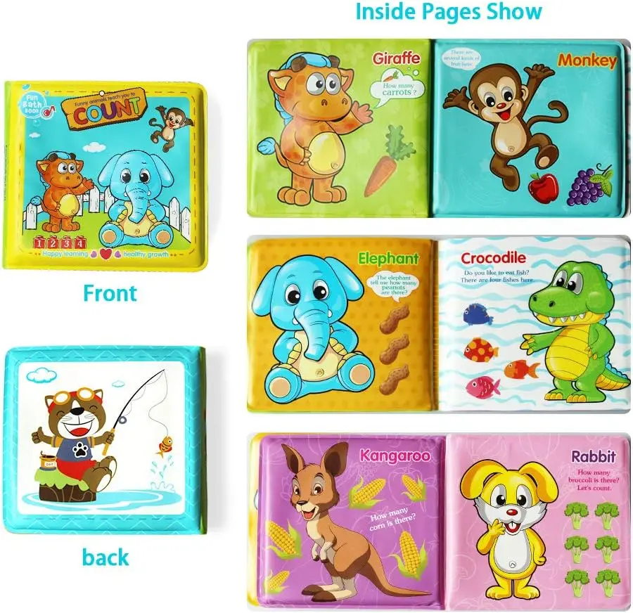 Baby Bath Books-3PCS,Bathtub Toys Floating Waterproof Educational Bath Toy Books for Toddlers-Animal Books,Count Books,Bird Book