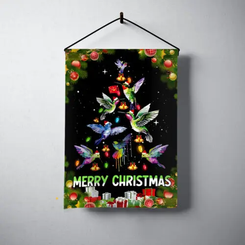 Hummingbird Merry Christmas Flag, Hummingbird Christmas Tree Lights Flag Gift ZZU hhz