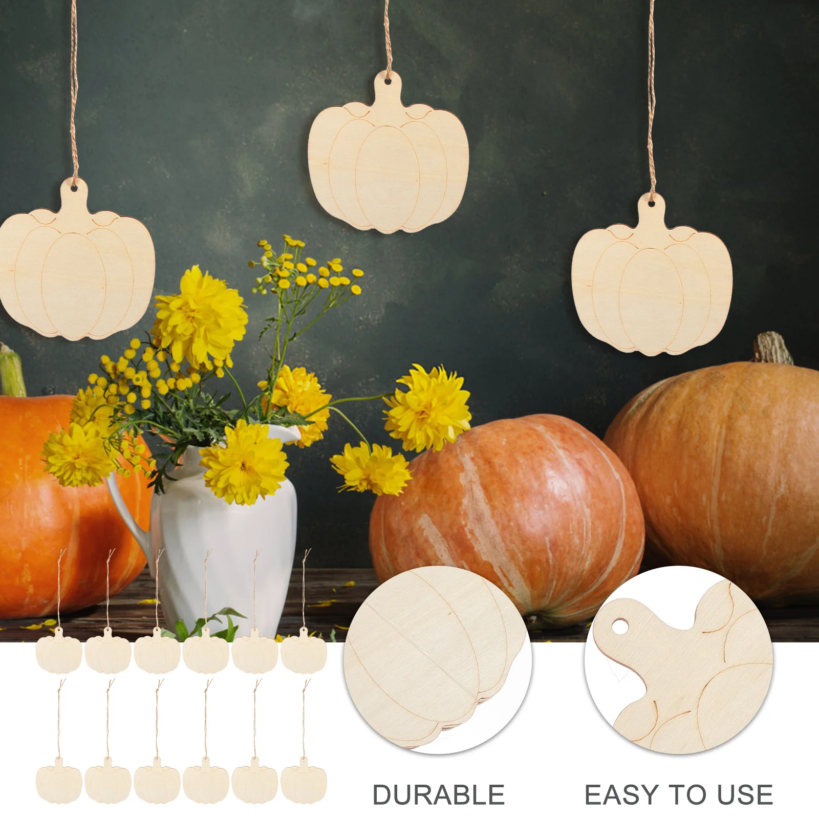 

30Pcs Wooden Pumpkin Cutouts Lightweight White Embryo Wood Slices DIY Halloween Graffiti Decorative Craft Supplies