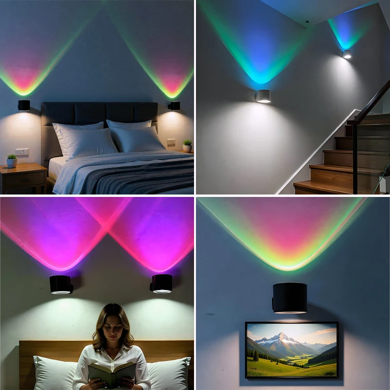 Led Wall Lamp Touch Control Remote 360 Rotatable USB Recharge Wireless Portable RGB Night Light For Bedside Bedroom Reading Lamp