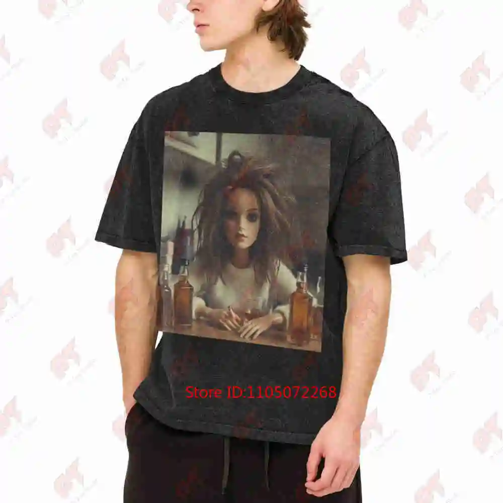 Distressed Doll Face Meme Vintage Washed Tee Pure Cotton T-Shirt