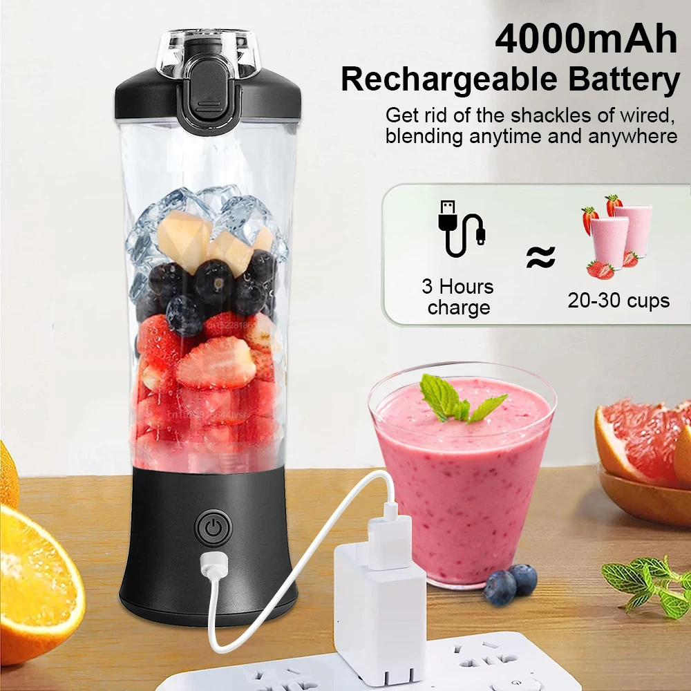 Portable Blender for Smoothie 600ml Mini Electric Juicer Fruit Mixers USB Rechargeable Smoothie Fresh Juice Blender Portable