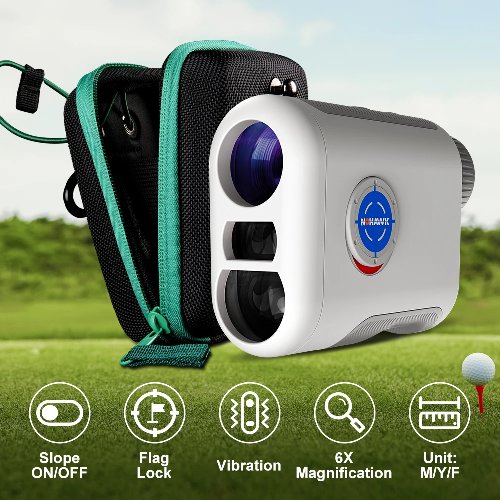 NOHAWK Golf Laser Rangefinder with Slope Switch Flag Locking Vibration and Magnet 6X Magnification and TYPE-C Charge for Golfing