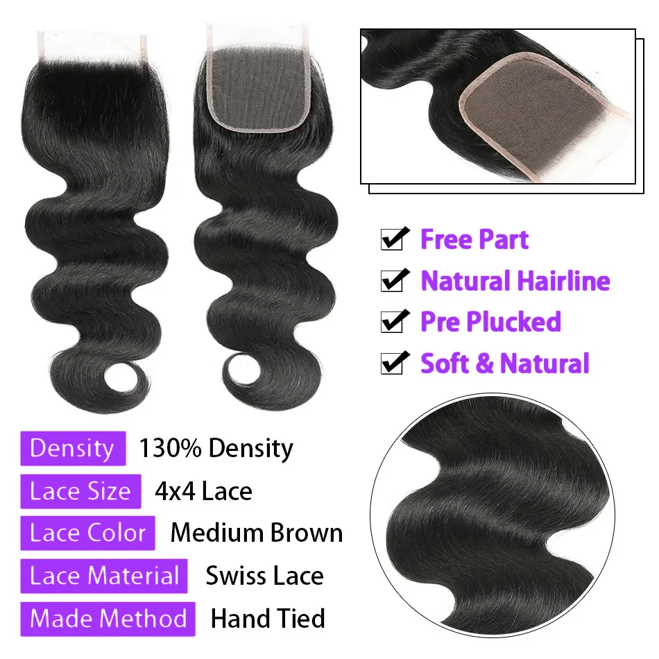 13x4 Hd Lace Closure With Bundles Human Hair Body Wave Brazilian 3 Weave Extensions And Transparent Lace Closure for Women