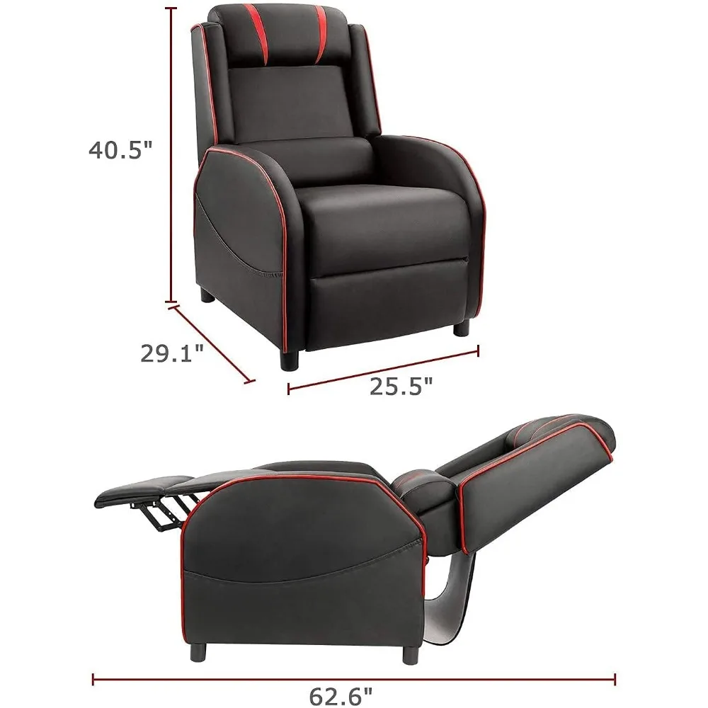 Gaming Massage Recliner Chair, Racing Style Single Living Room Sofa, PU Leather Seat, Comfortable Ergonomic Home Theater Seating