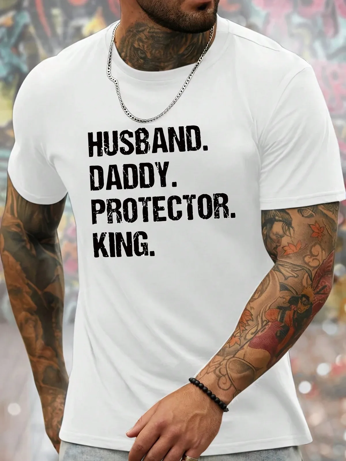 Men's Casual Round Neck Short Sleeve Slogan Letter Print Summer Suitable for Street Holidays Sports Short Sleeved T-shirt