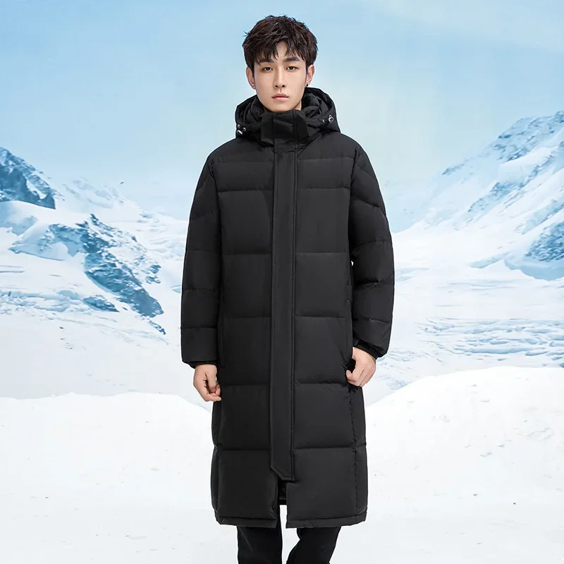 Abrigo de plumón de pato blanco para hombre, chaqueta con capucha, larga, gruesa, cálida, Parkas para exteriores, campo de nieve, invierno, alta calidad, 5XL