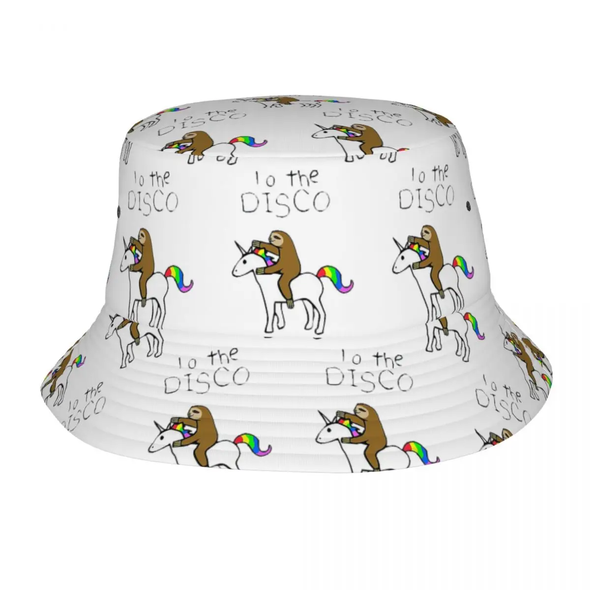 To The Disco!Sloth Riding Unicorn Bucket Hats Panama For Kids Bob Hats Reversible Fisherman Hats For Summer Caps Man Woman