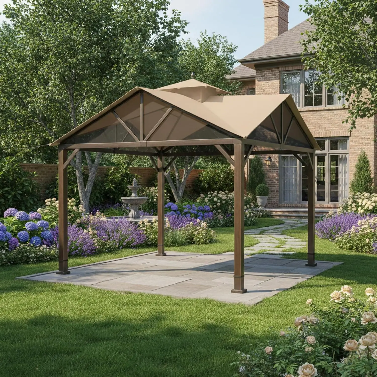 Reinforced RipLock 350 Gazebo Canopy Replacement Top Cover for 10x10 Pitched Roof Gazebo TPGAZ2307 Series, Beige, Customized