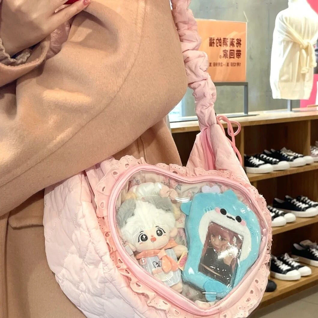 

Dstring Heart Lace Design Single oulder Slant Crossbody Bag 2024 New Large Capaci Ballet Sle Barbecue Pain Bag