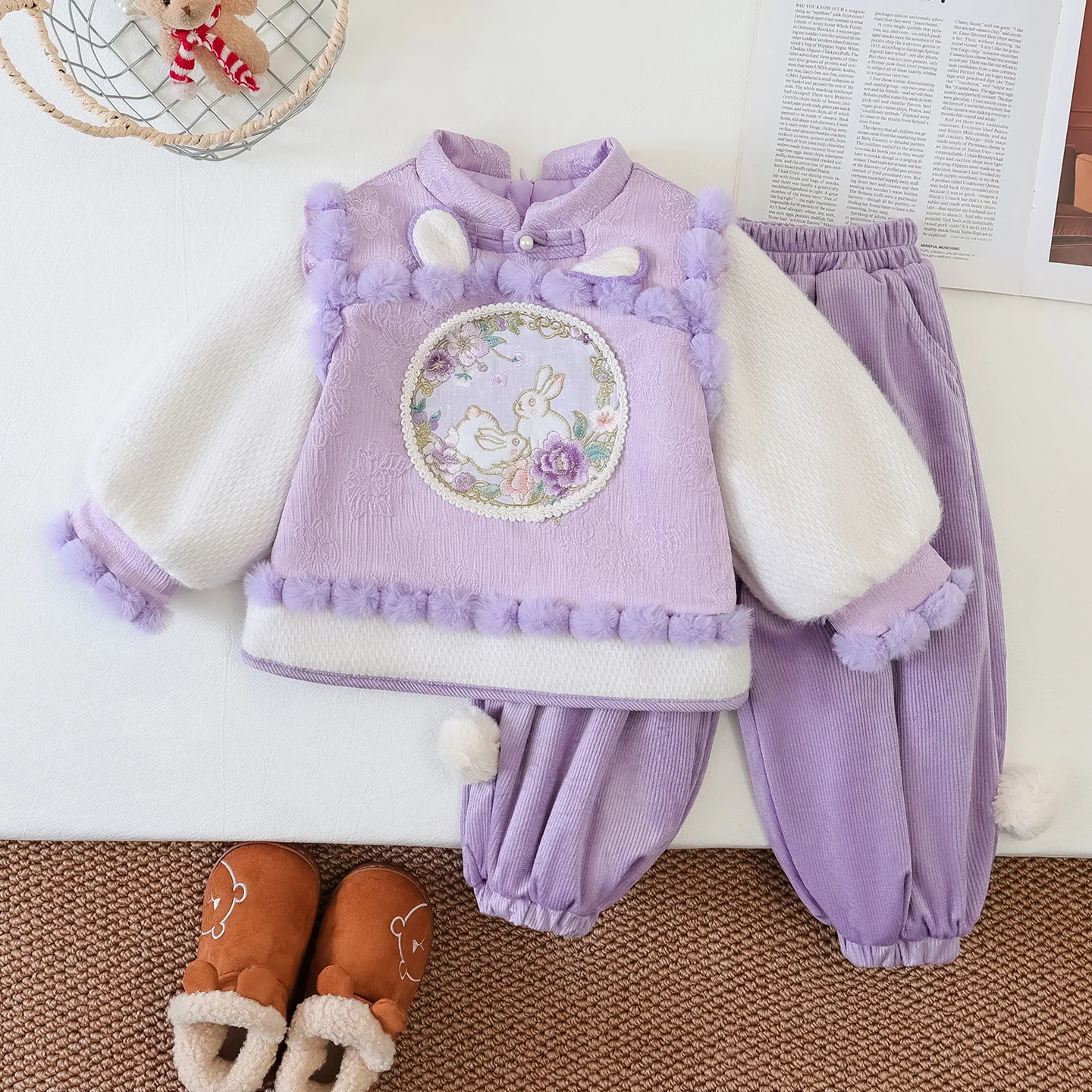 

Thiened Hanfu Set для девочек. Детская зимняя одежда. Традиционный китайский новогодний наряд. Детский модный комплект из двух предметов.