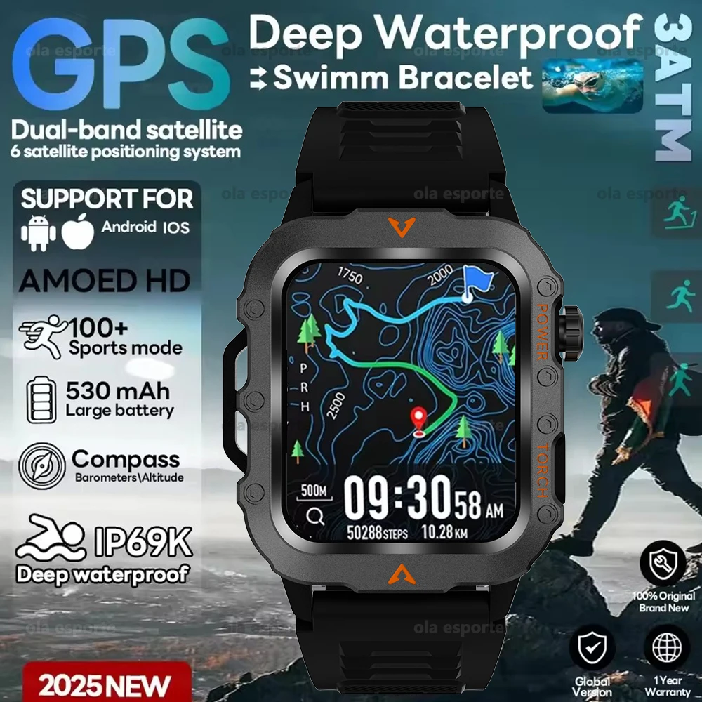 

Смарт-часы с GPS, синим зубом, водонепроницаемые умные часы для фитнеса, погода, пульс, здоровье, голосовой помощник для Android IOS