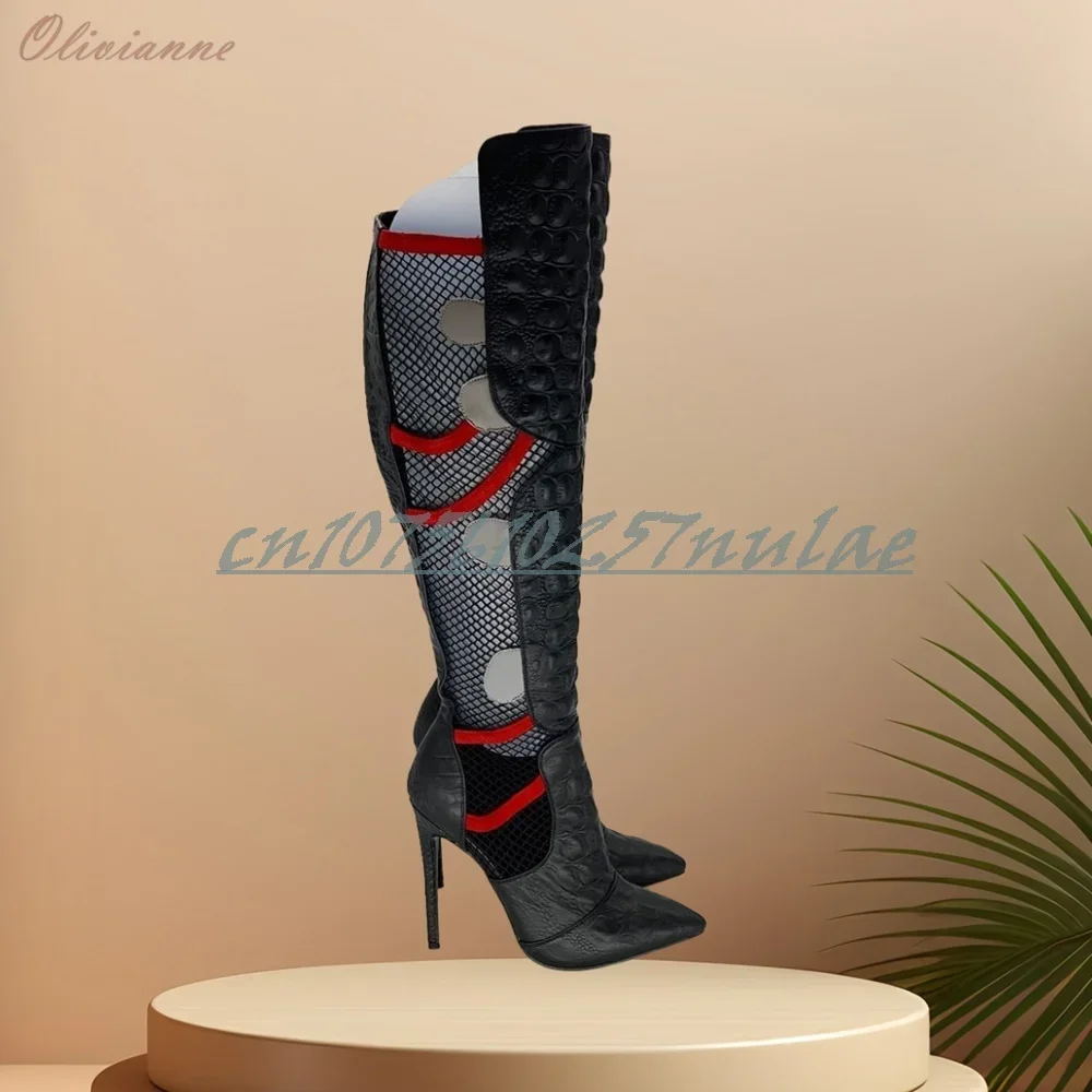 

Side Zipper Hollow Net Design Mutilcolor Mid Calf Boots Stiletto High Heel Party Fashion Women Shoes 2025 Summer New Para Mujere