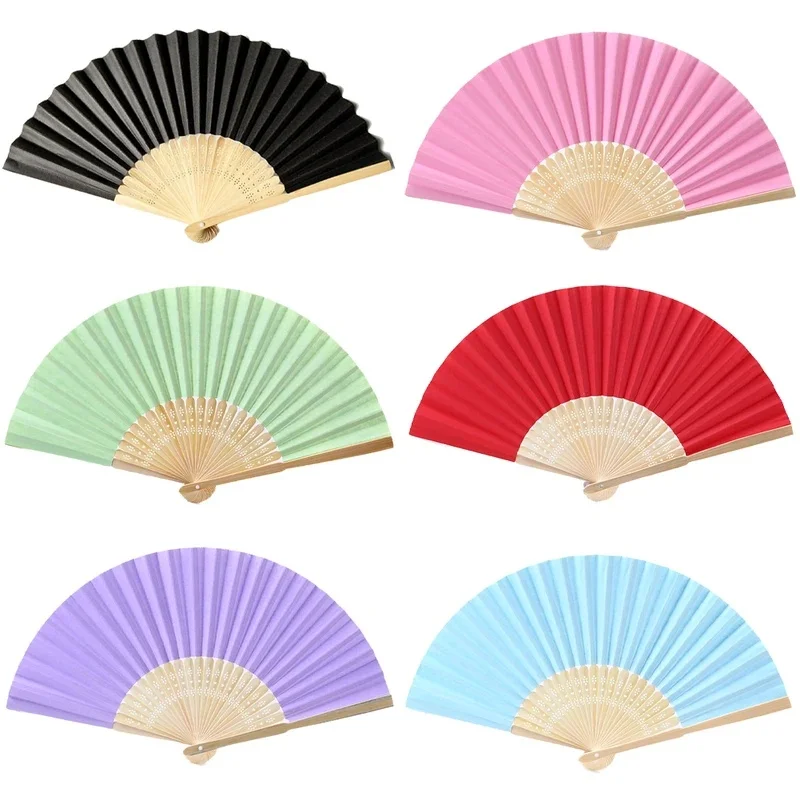 Pure Color Blank Bamboo Folding Fan Children's Painting Handicraft Cartoon Calligraphy Graffiti Paper Fan Wall Hanging Souvenir