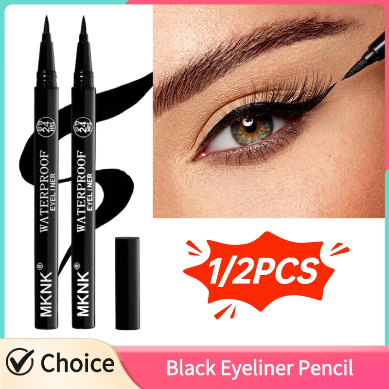 1/2PCS ดินสอเขียนขอบตาสีดำแห้งเร็วกันน้ำป้องกันรอยเปื้อนอายไลเนอร์ชนิดน้ำปากกาอายไลเนอร์เนื้อแมทที่เรียบเนียนยาวนาน